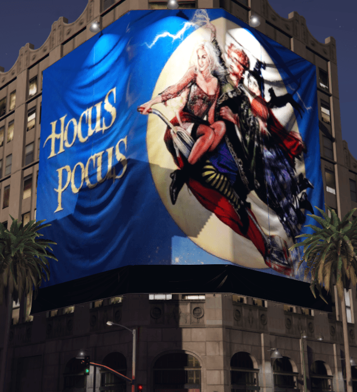 Постеры и баннеры фильма Hocus Pocus для Oriental Theater, Doppler Cinema и билборда Flow