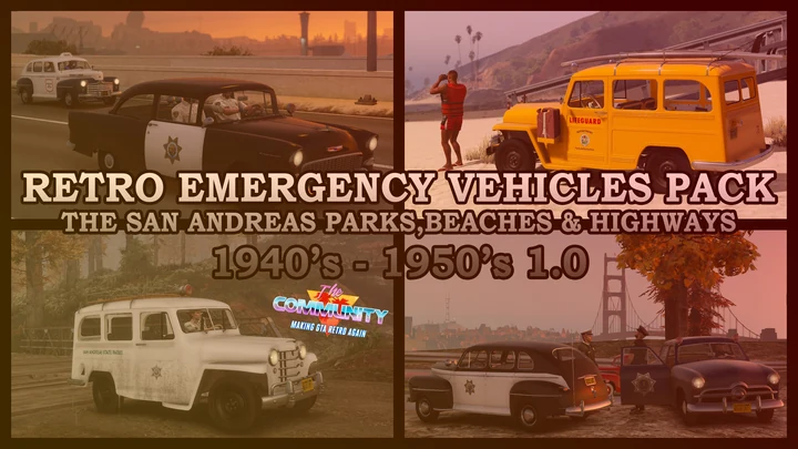 Retro Emergency Vehicles Pack: транспорт парков, пляжей и дорожной службы Сан-Андреаса [40-50-е годы]